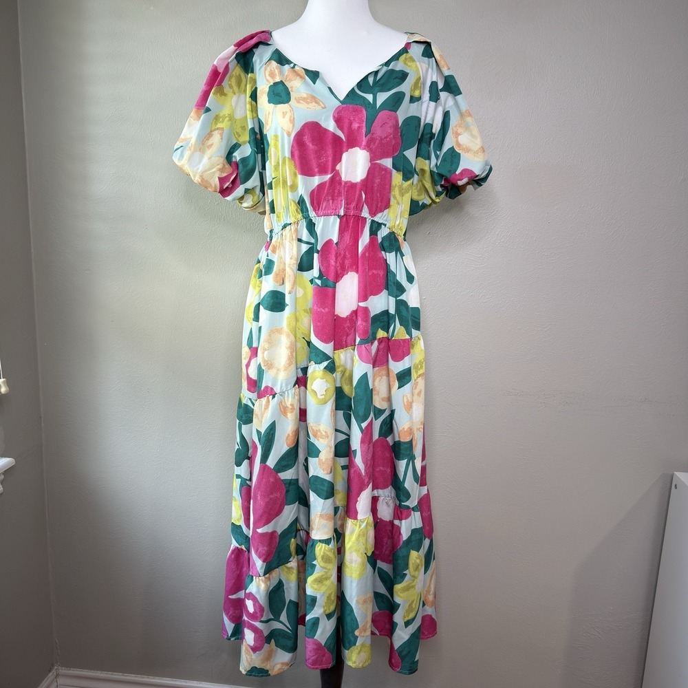 Umgee L Maxi Dress Floral Tropical Resort Vacation Sundress Beachy Peasant Boho
